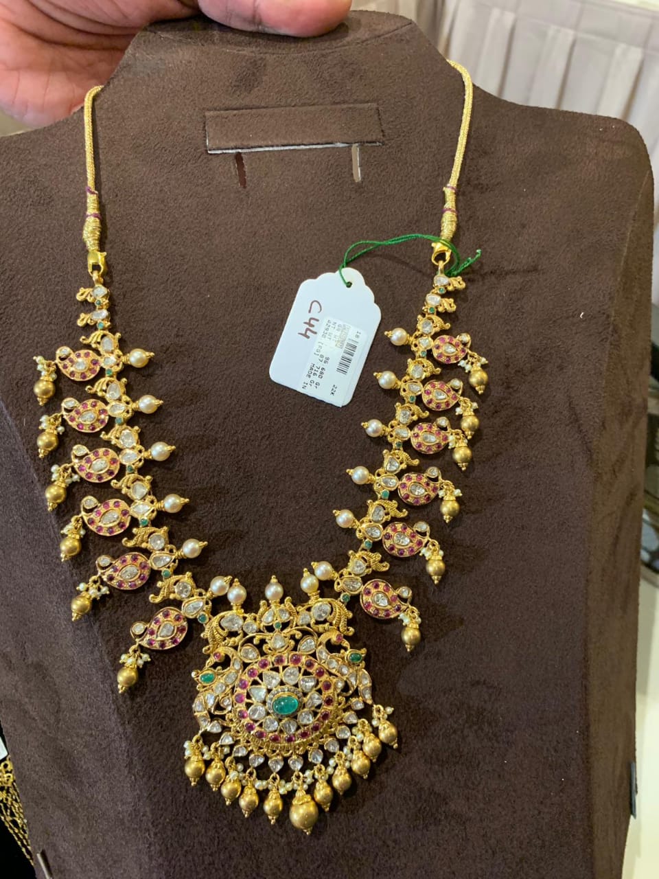 Simple Mango Necklace with Gold Drops Jewellery Designs