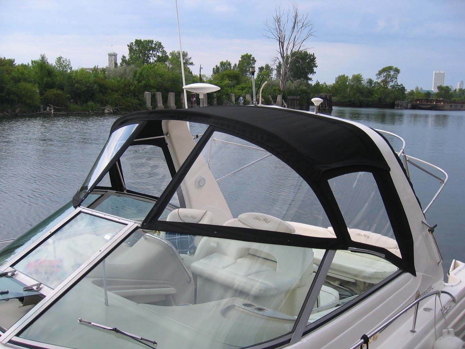 Homestyle Custom Upholstery and Awning Boat Top and Windows with Makrolon