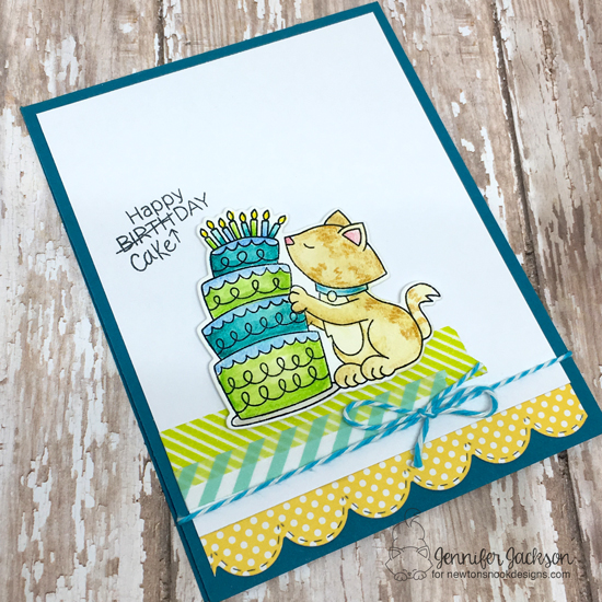 Cupcake Challenge Celebrates 400 Challenges! Cake and Cat Card by Jennifer Jackson | Newton Loves Cake Stamp Set by Newton's Nook Designs #newtonsnook 