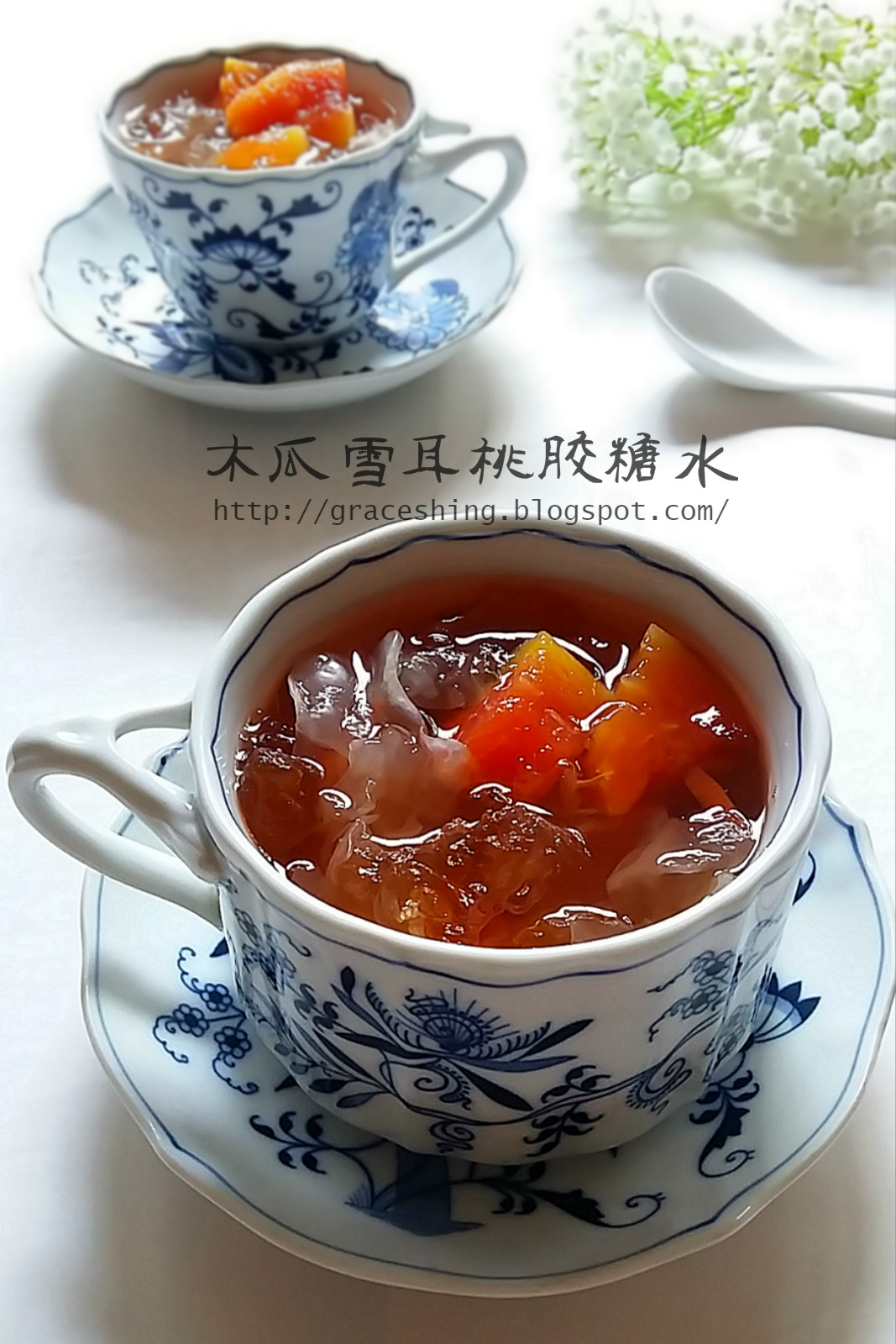 Grace's Blog 欣语心情 木瓜雪耳桃胶糖水 White Fungus & Papaya with Peach Gum Dessert