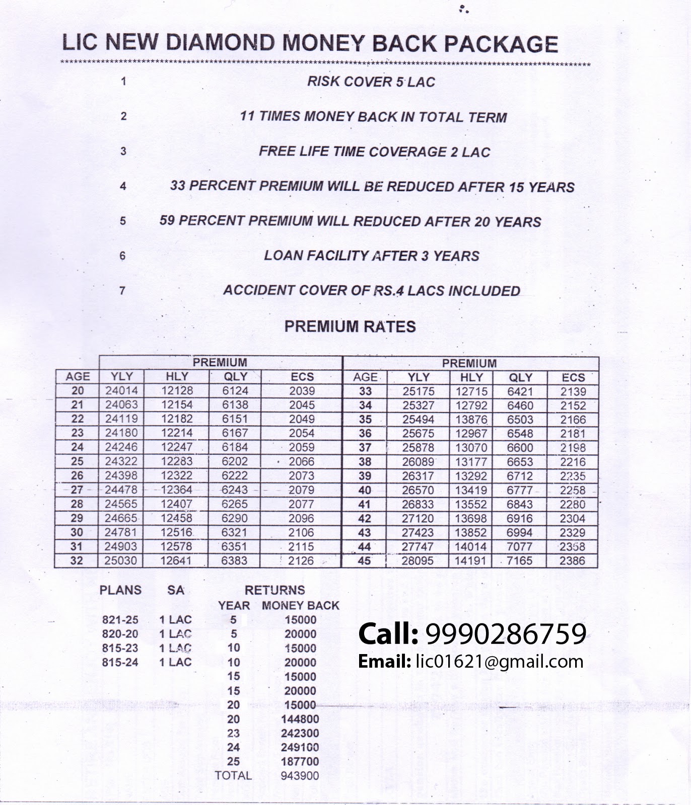 LIC New Diamond Money Back Plan Call 9990286759 LIC New Diamond Money Back Plan Call 9990286759