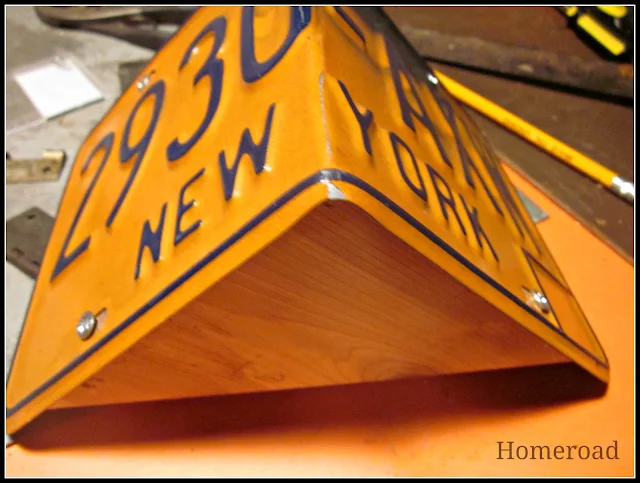 License plate roof for a DIY birdhouse. 