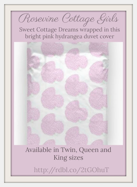 Bright pink hydrangea duvet covers by rosevine cottage girls | rosevinecottagegirls.com