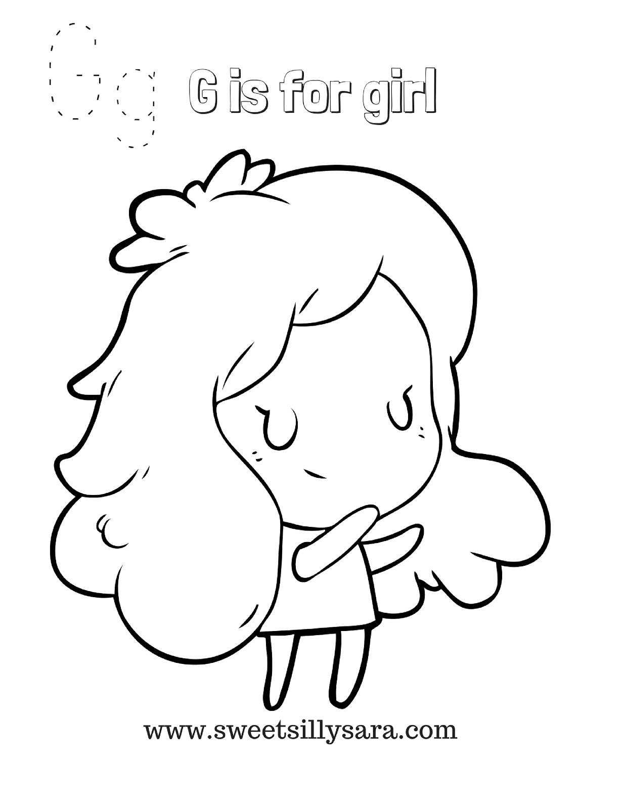 G is for Girls Coloring Page Free Printable, Cursive Font – The Art Kit