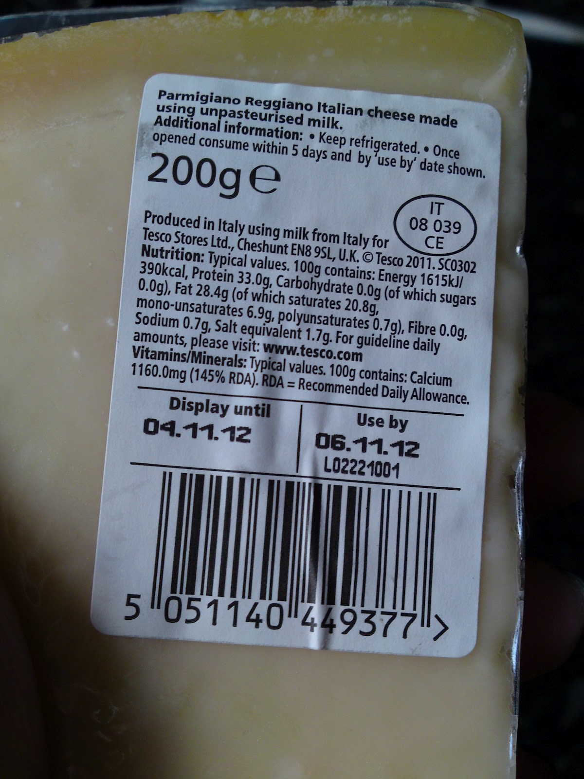 Lactose Free UK Tesco Mature Parmesan safe cheese