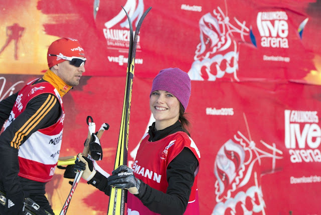 Carl Philip and Sofia Hellqvist skiis at Lugnet ski stadion in Falun, Sweden