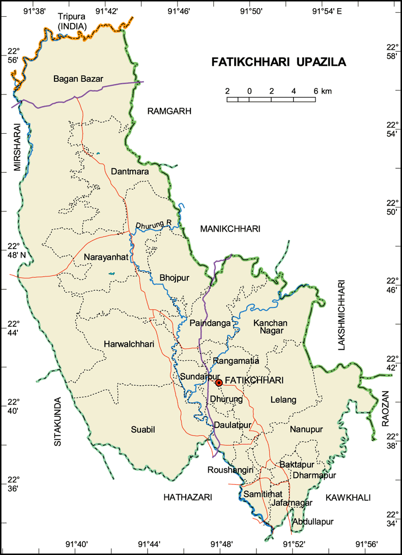 Fatikchari Upazila Map Chittagong District Bangladesh