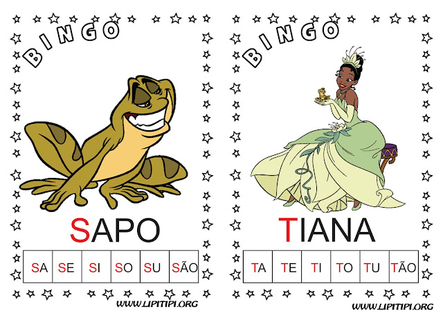 Cartelas Ilustradas com Personagens Infantis para Bingo com Sílabas