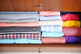 How to Properly Fold a T-Shirt, filed neatly in a drawer :: OrganzingMadeFun.com