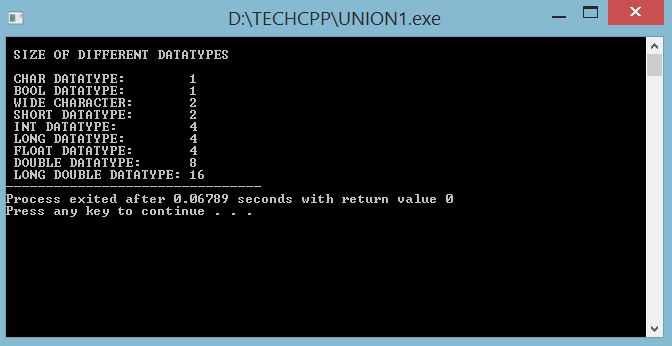 C Program To Display The Size Of Different Datatypes Devcpp Gcc Techcpp