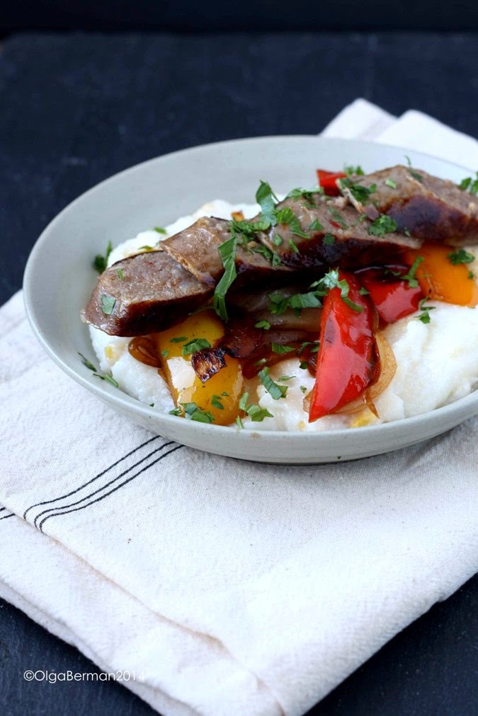 Mango & Tomato Easy Weekday Dinner Italian Sausages with Peppers over