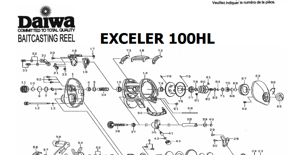 daiwa exceler 100 schematics ( old model ) | most complete fishing