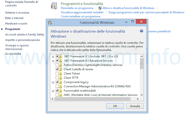 Funzionalità di Windows da attivare o disattivare