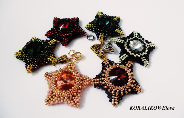 gwiazdka peyote,gwiazdka z koralików,gwiazdka z rivoli,koralikowelove,koraliki,beaded star