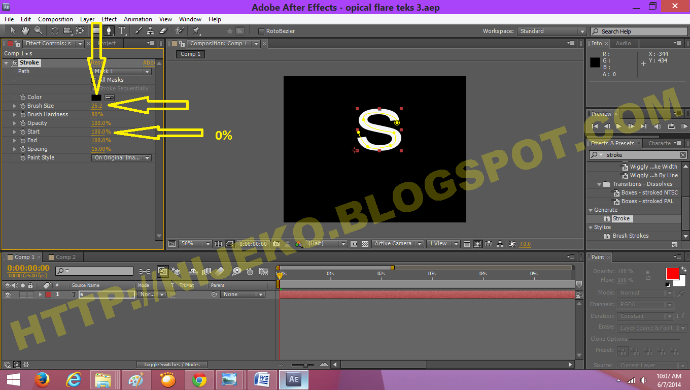 Cara membuat efek tulisan cahaya (lens flare) di Adobe