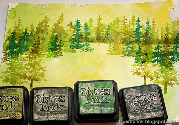Layers of ink - Forest Layout by Anna-Karin Evaldsson. Stamping the forest.