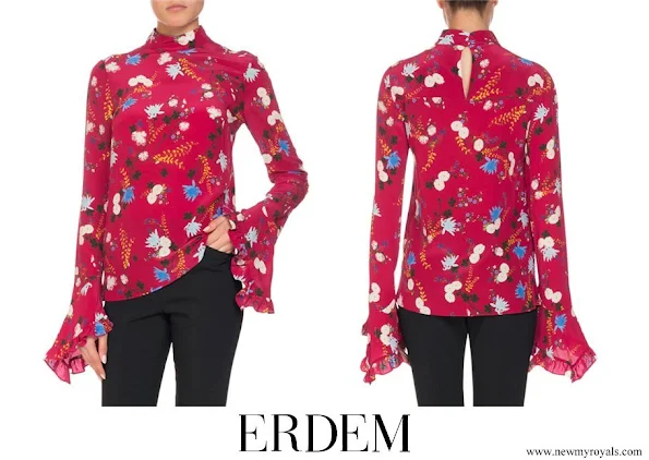 Crown-Princess Mary wore ERDEM Lindsey Floral Mock Neck Ruffle Sleeve Top