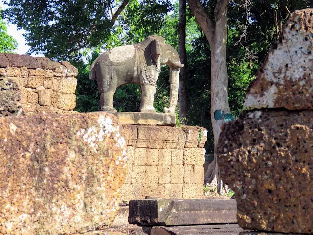 Elephant sculpture at Eastern Mebon temple near Angkor in Cambodia