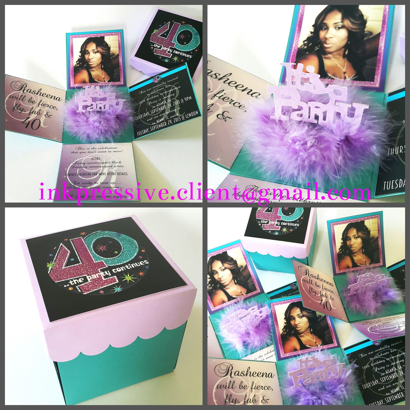 Debut Exploding Box invitation for 40th birthday