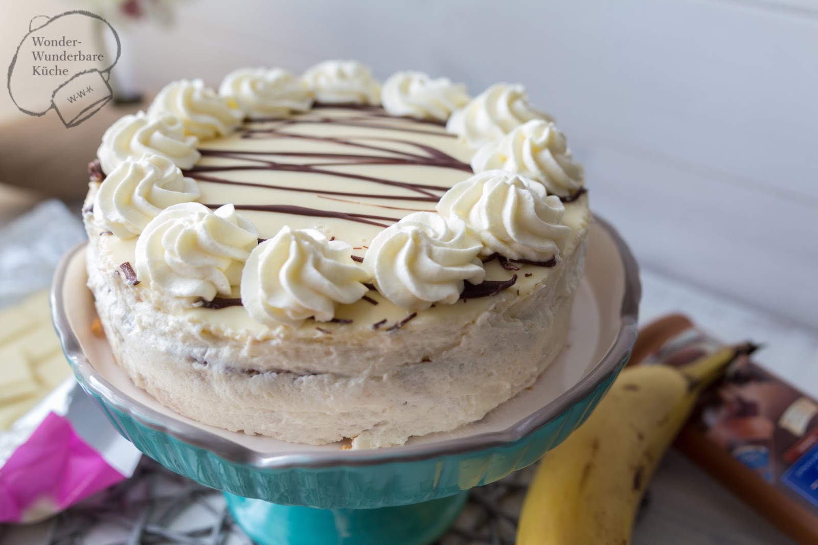 Kleine Kuchen: Banane-Sahne-Torte mit weißer Schokolade