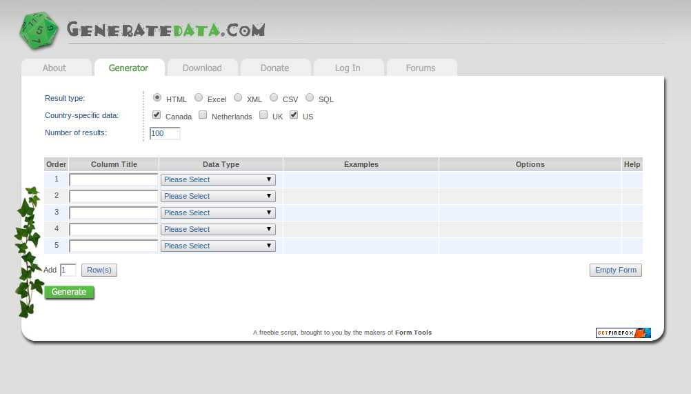 Bring script. Generate test data. generator for script. usa dl generator. my form empties.