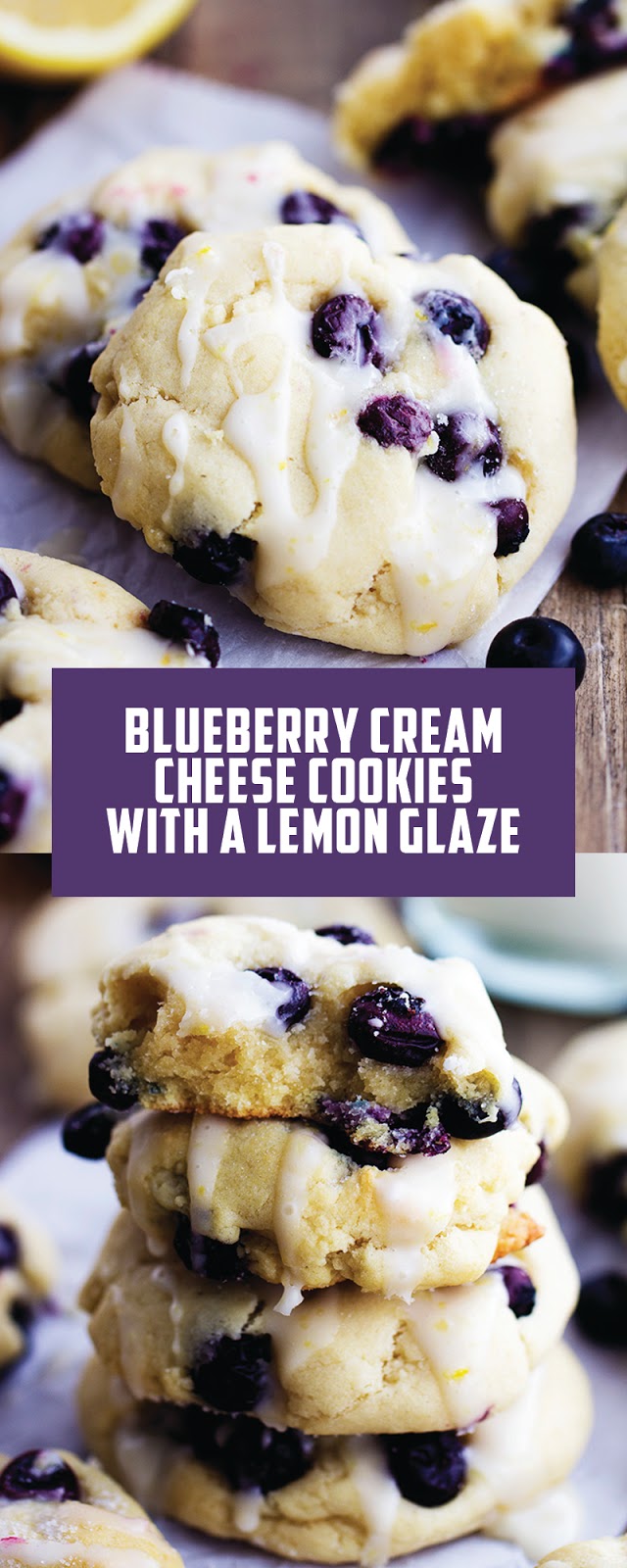 BLUEBERRY CREAM CHEESE COOKIES WITH A LEMON GLAZE
