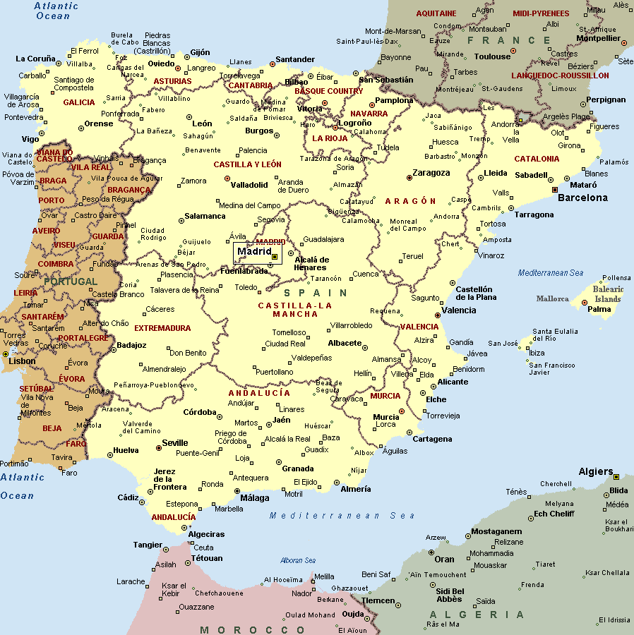 Spain and Portugal Map with cities | Tourism Portugal