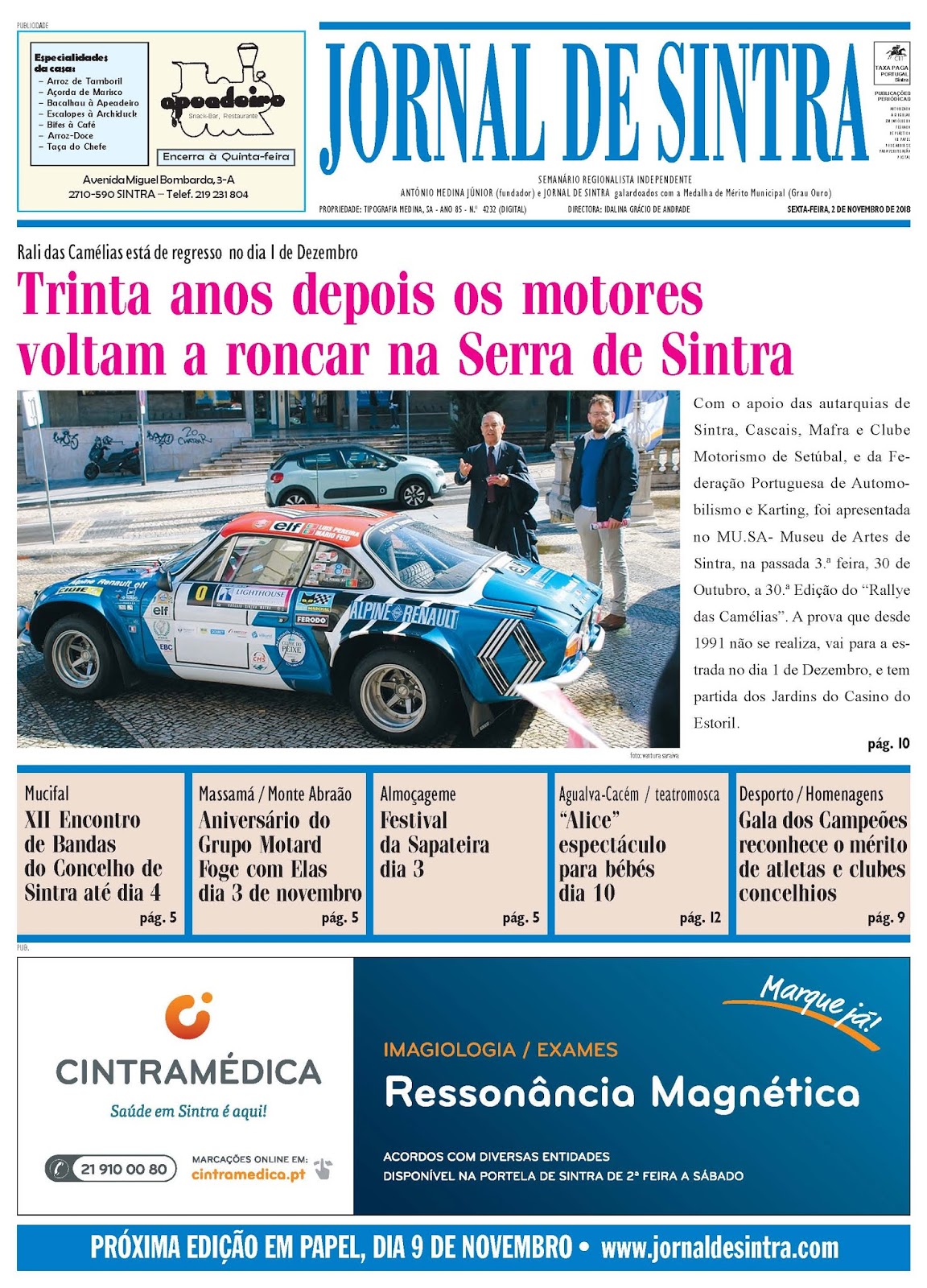 Capa da edição de 02-11-2018 Capa da edição de 02-11-2018