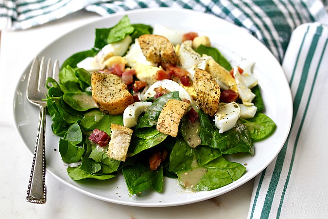 Spinach Salad with Pancetta, Eggs, and Mustard-Shallot Vinaigrette