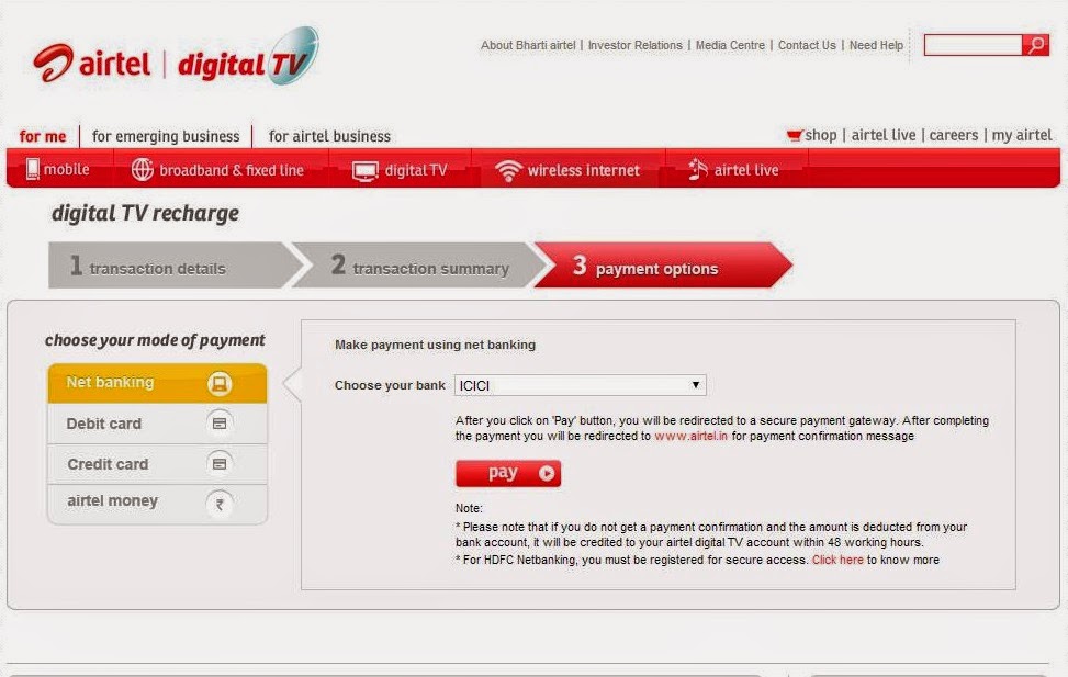 vodafone online recharge through icici net banking