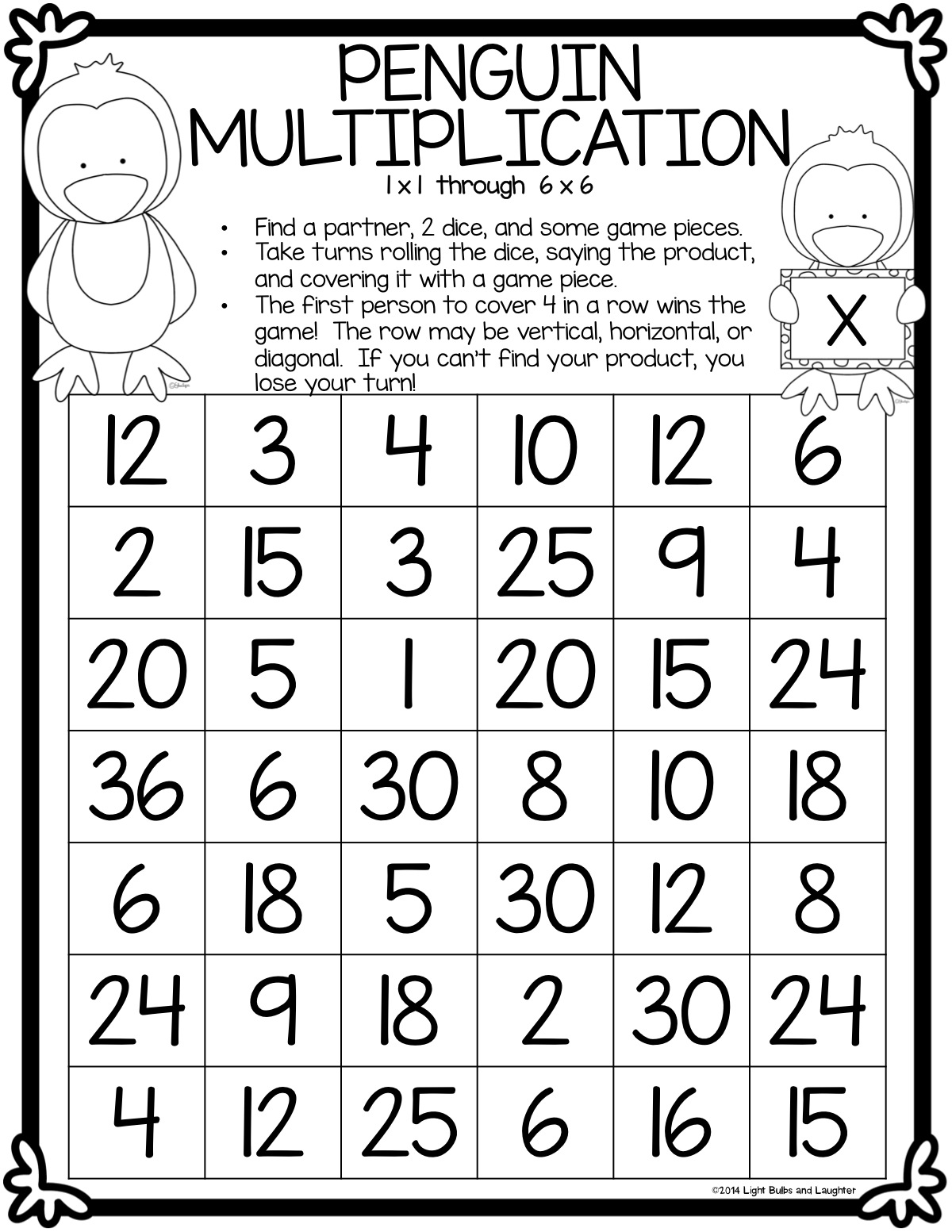FREE Penguin Multiplication Game from Light Bulbs and Laughter
