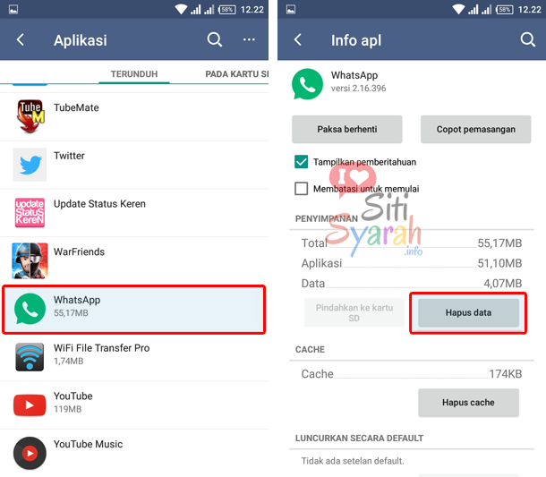 hapus data whatsapp di Android