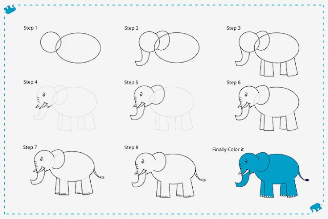 رسم فيل خطوة بخطوة للاطفال
