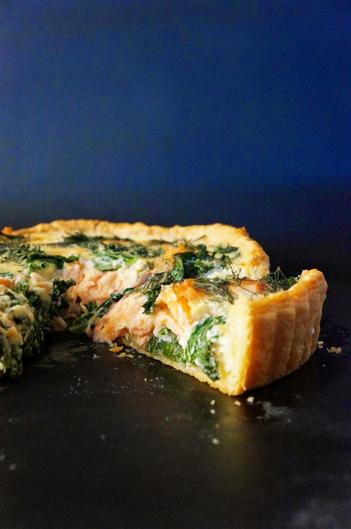 Smoked Salmon, Kale and Dill Quiche with Sour Cream Shortcrust