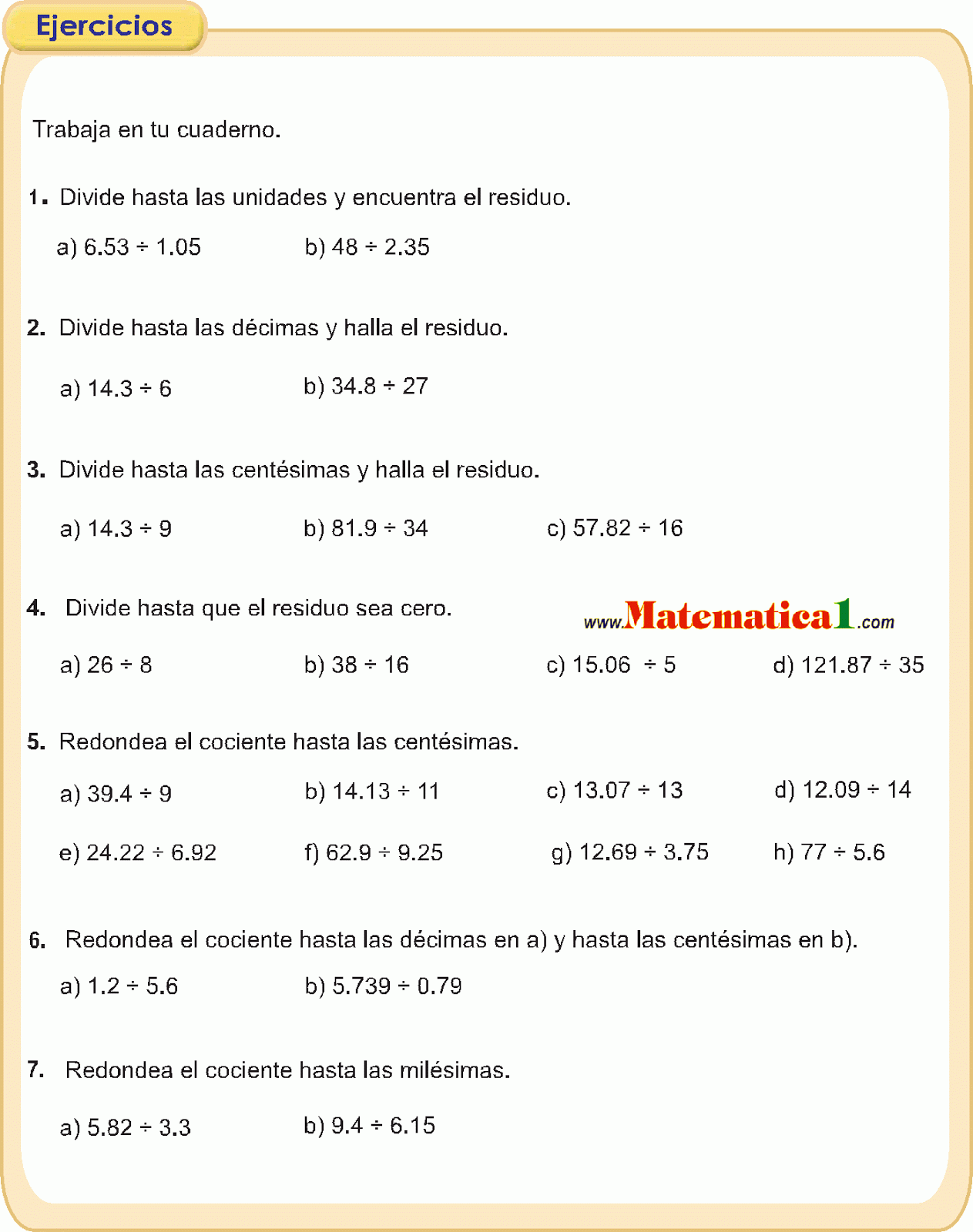 DIVISIÓN CON NÚMEROS DECIMALES EJEMPLOS RESUELTOS PDF