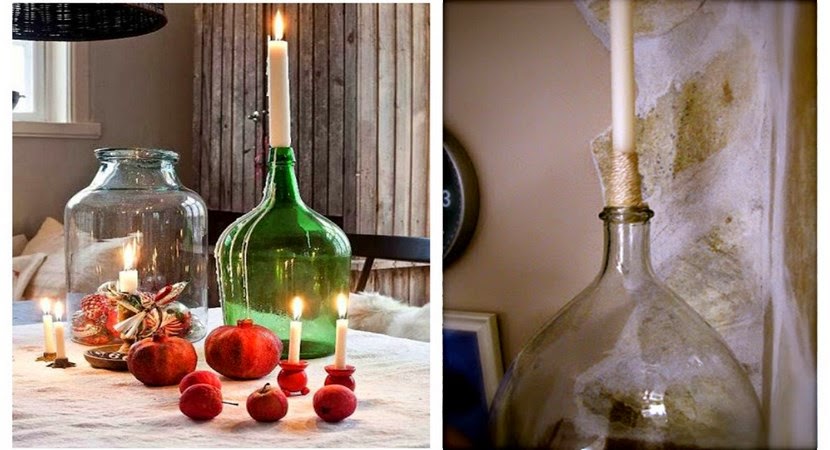 Garrafas de cristal como jarrones decorativos para el hogar