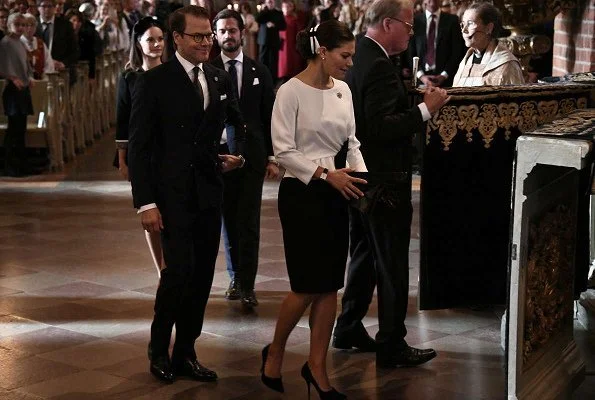 Princess Sofia wore Hobbs London Black Robyn Jacket and skirt, Crown Princess Victoria wore Paule Ka colorblock peplum dress