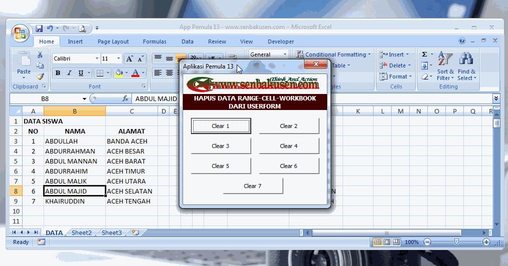 Vba Excel Pemula 13 Kode Vba Excel Menghapus Data Range Cell Worksheet Dari Userform