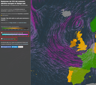 Mapa interactiu en temps real de les emissions de CO2 derivades de la generació elèctrica a Europa