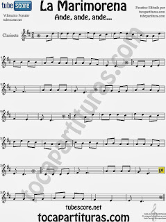 Partitura de La Marimorena para Clarinete Villancico Carol Song Sheet Music for Clarinet Music Score