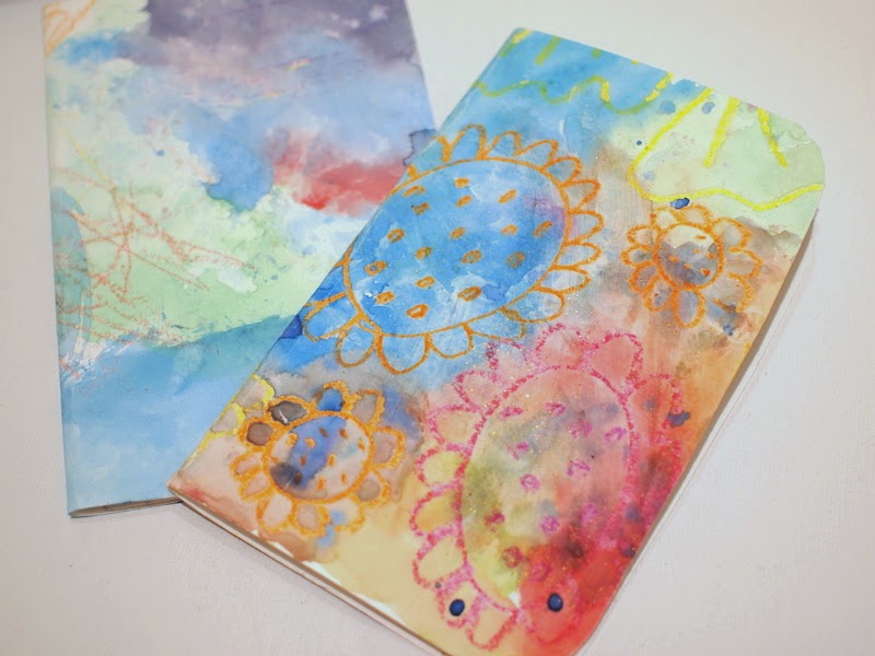 create watercolor and crayon resist notebooks