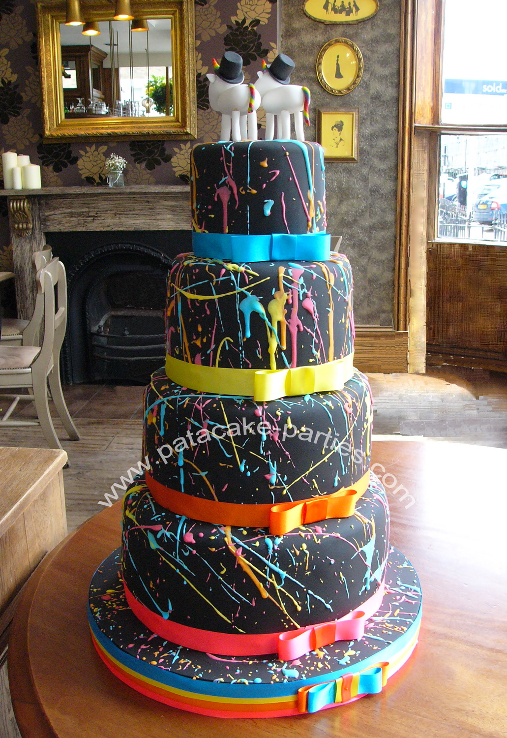 Pat A Cake Parties Wedding Chris I Probably Had Far Too Much Fun Decorating Chris Carl S Colourful Wedding Cake Rainbow Sponge Covered With Black Sugarpaste And A Riot Of Colour In Royal