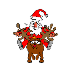 Picture of Father Christmas riding a red-nosed reindeer