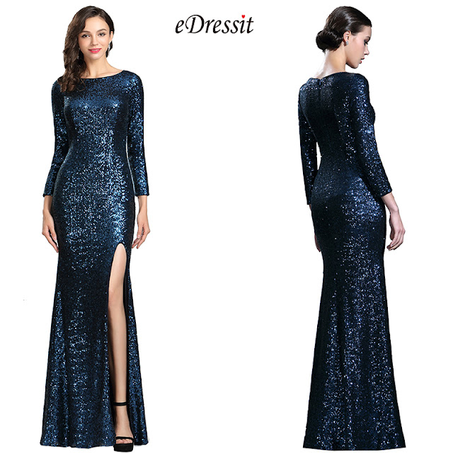  eDressit Sparkly Long Sleeves Sequin Night Dress Ball Gown