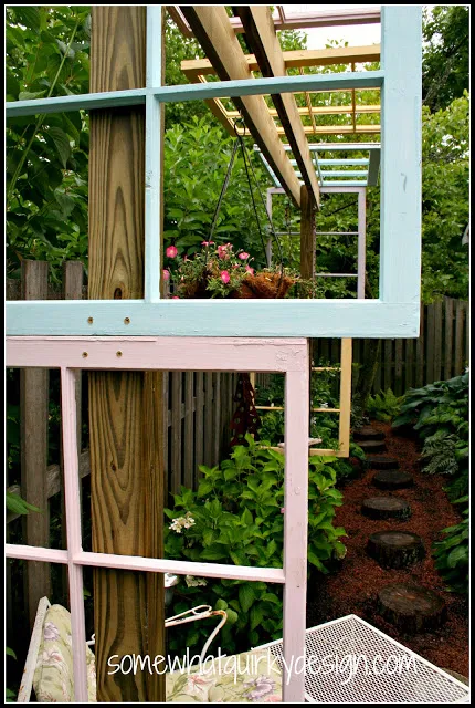 One cool recycled old window pergola for the backyard by Somewhat Quirky, featured on I Love That Junk. Love this!