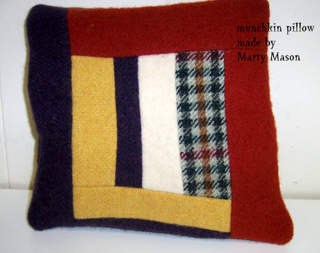 machine felted wool scraps made into small pillows - marty mason 