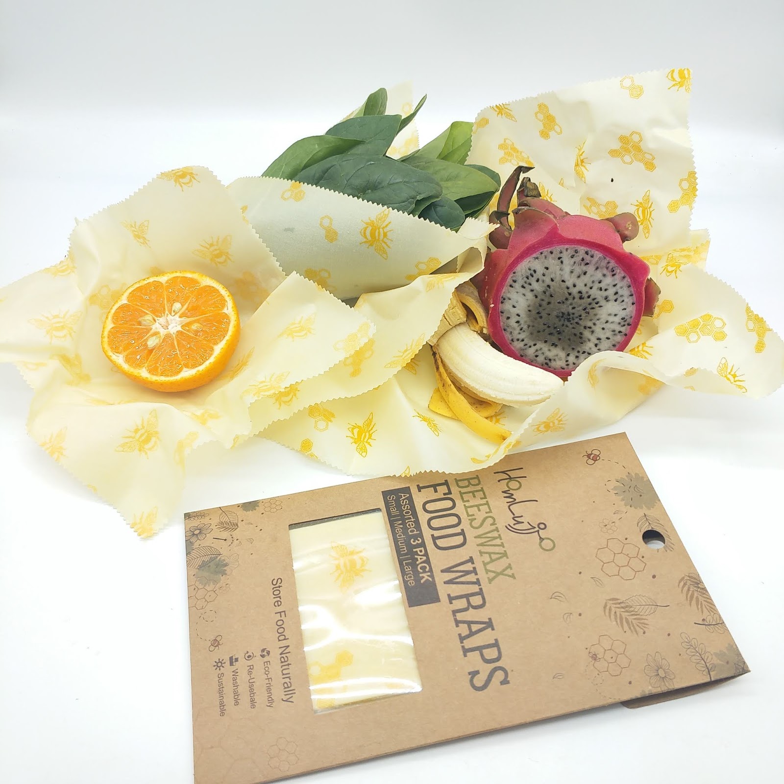 Beeswax Wraps Set of 3 Reusable Bees Wax Food Wraps Zero Waste