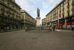 The monument the poet Giuseppe Parini in Piazza Cordusio in the heart of Milan's city centre