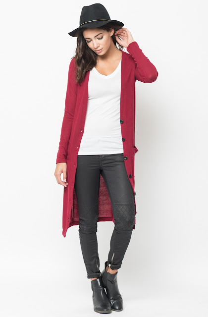 Shop for Red Everyday Maxi Cardigan Front Pockets and Full Length Sleeves Online - $44 - on caralase.com