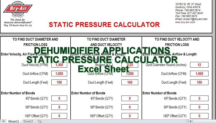 Engineeringxls DEHUMIDIFIER APPLICATIONS STATIC PRESSURE CALCULATOR